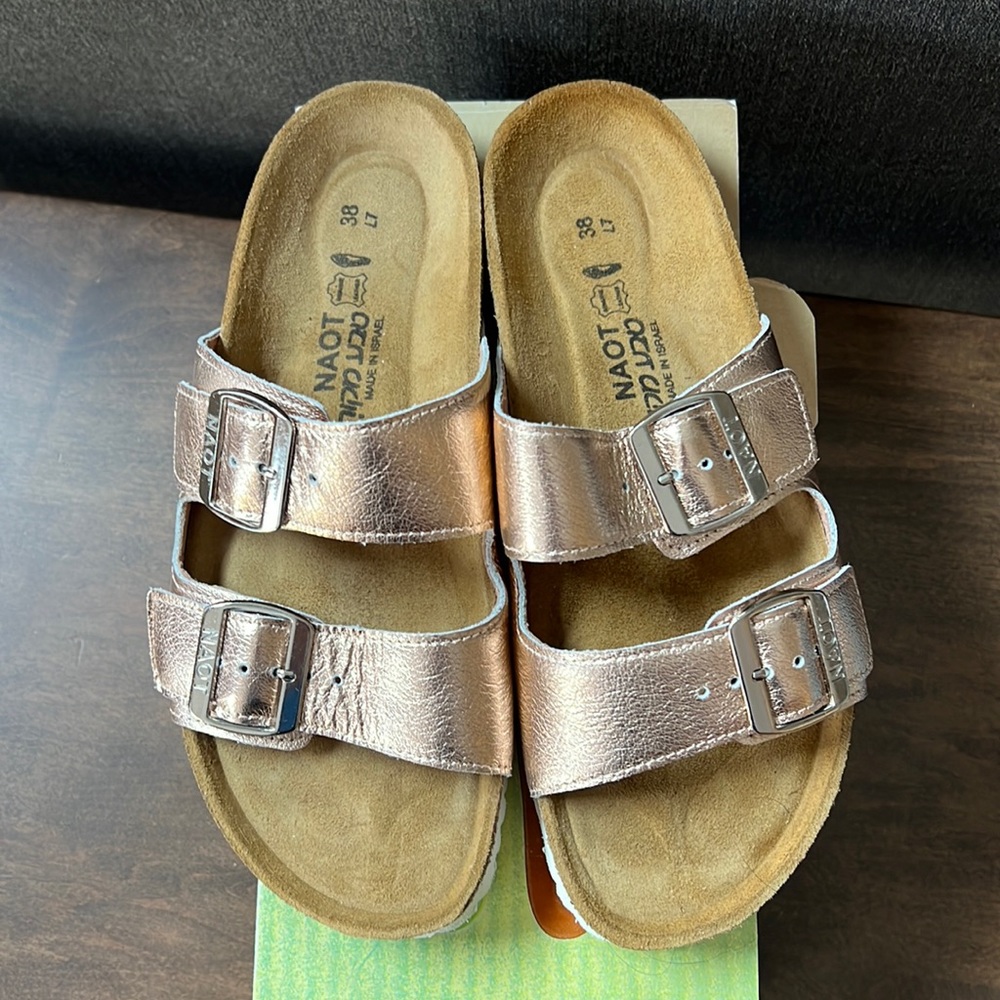 NAOT rose gold sandals. Women’s Size 38/7. New with box